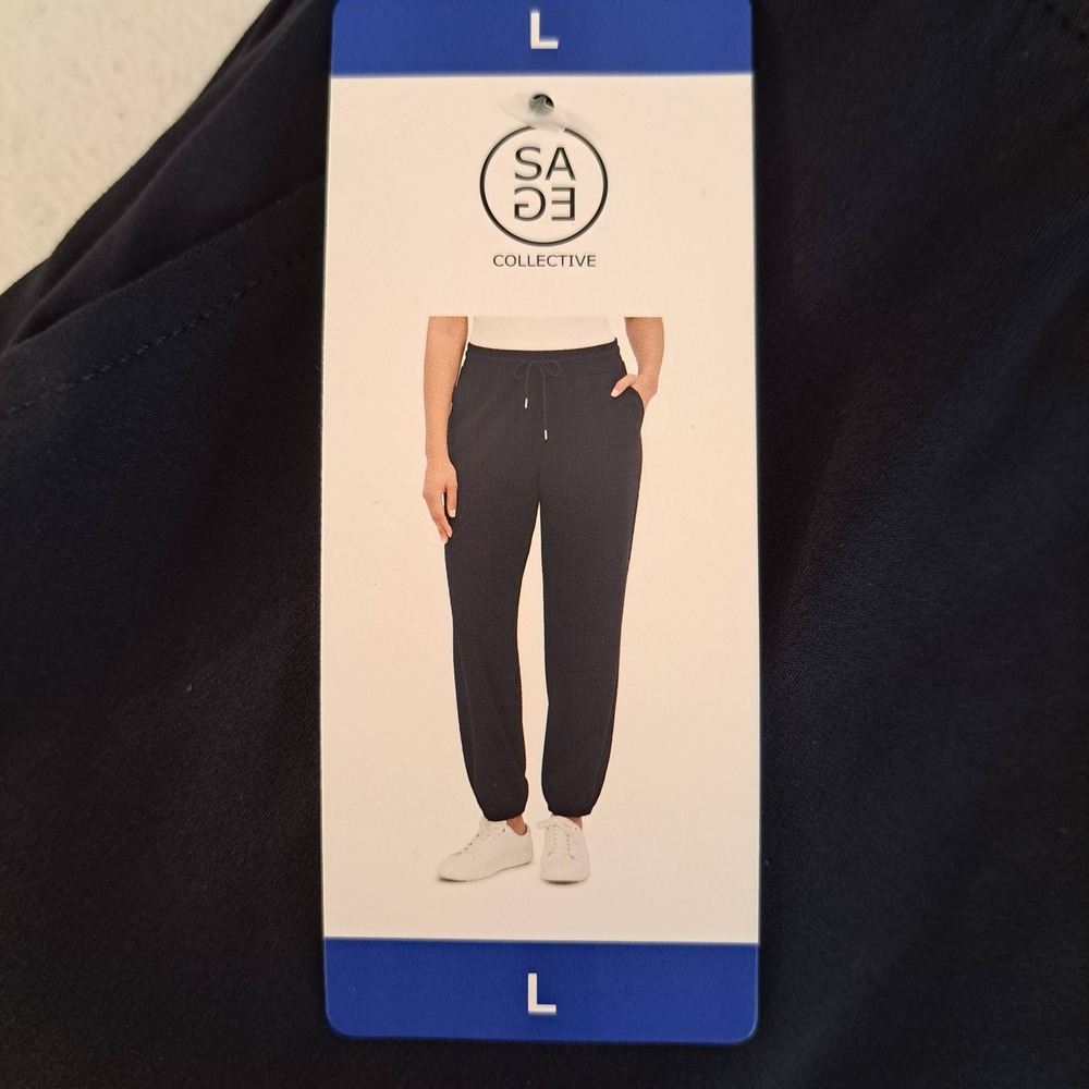 Sage Collective Jogger Pants Womens Large Black New Drawstring 938-255-B13